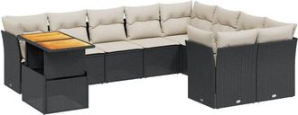 vidaXL Vidaxl - Set De Sof&aacute;s De Jard&iacute;n 10 Pzas Cojines Rat&aacute;n Sint&eacute;tico Negro