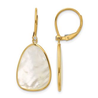 Diamond2Deal 14K Yellow Gold Mother of Pearl and Diamond Drop Dangle Earrings