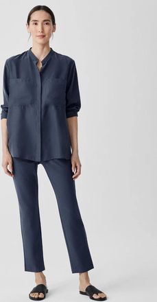 Eileen Fisher Womens Eileen Fisher Pants Navy Crepe Stretch Slim Fit Straight Leg KFC380