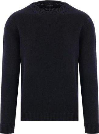 Roberto Collina Truien & Vesten, Heren, Blauw, XL, Wol, Donkerblauwe Merinowol Ronde Hals Sweater
