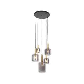 QAZQA Moderno L&aacute;mpara Colgante Negra Con Dorado Y Cristal Ahumado 5 Luces - Zuzanna Vidrio /acero Redonda Adecuado Para Led Max. 5 X 40 Watt - Qazqa