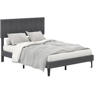 Costway Double Size Linen Fabric Bed Frame Upholstered Platform Bed-Grey