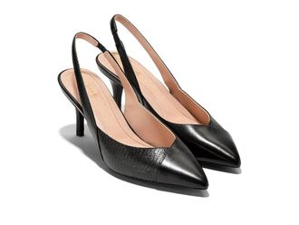 Cole Haan The Go-To Slingback Pump 65MM High Womens Heels Black Leather/Black Lizard Print Leather : 10.5 B - Medium