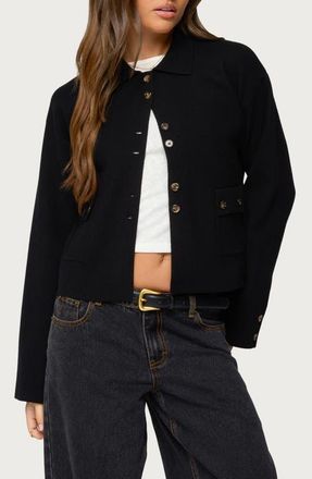 Edikted Lorne Compact Knit Jacket in Black at Nordstrom, Size X-Small