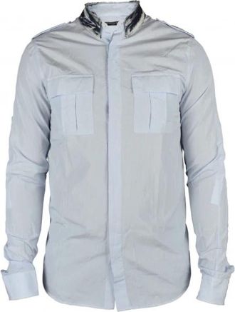 Balmain Chemise Col Jean - Heren - Casual Overhemden - Blauw - S - Katoen - Overhemden