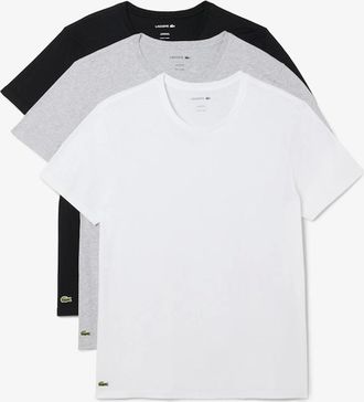 Lacoste Mens Lacoste 3-Pack Lounge T-Shirts - White/Grey/Black - Size: 40
