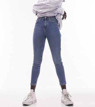 Topshop Petite Jamie high rise skinny jeans in mid blue