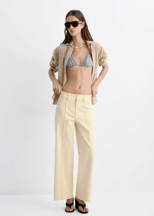 Mango Jeans wide leg vita alta cuciture vaniglia - Donna - 36 - MANGO