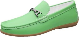 Generic Mens Leather Driving Loafers Slip On Casual Shoes Flat Sole in Red Green Pink Colors Comfortable Round Toe Moccasins for Men(Green,10.5)