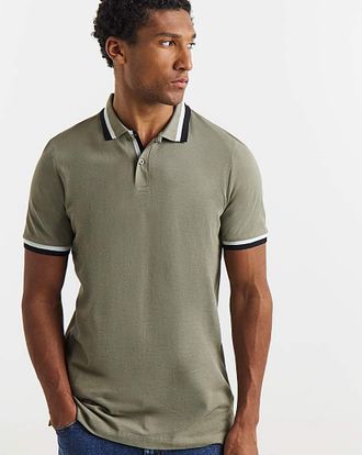 Jacamo Tipped Pique Polo Long