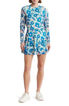 Original Penguin Papercut Floral Long Sleeve Mesh Fit & Flare Dress in Limpet Shell at Nordstrom Rack, Size X-Small