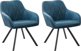 Beliani Conjunto De 2 Sillas De Comedor De Tela Azul Marino Con Reposabrazos Respaldo Acolchado Patas Met&aacute;licas Negras Retro Monee