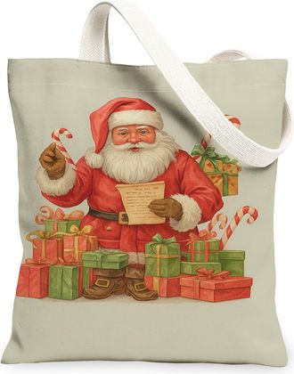 Generic Santa Claus Canvas Tote Bags, Festive Holiday Design Reusable Shopping Bags, Vintage Christmas Lightweight Washable Shoulder Strap Canvas for Gift Giv