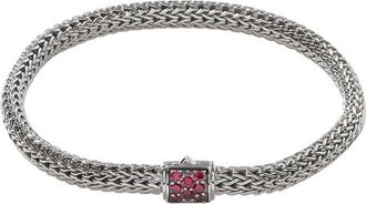 John Hardy Icon Silver Treated Red Sapphire Woven Bracelet