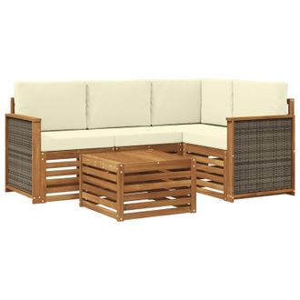 vidaXL Conjunto De Sof&aacute;s De Exterior 5 Pcs Natural Y Crema Vidaxl