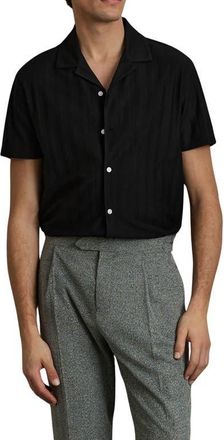 Reiss Sampson Textured Stripe Camp Shirt in Black at Nordstrom, Size Xx-Large