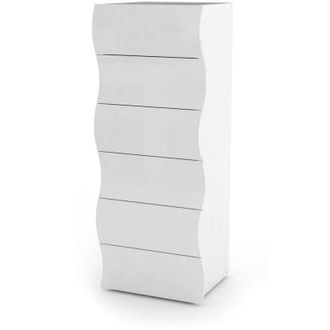 Dmora Cassettiera a 6 cassetti, Made in Italy, Design moderno, Settimanale per camera da letto, cm 50x40h122, colore Bianco lucido, con imballo rinforzato