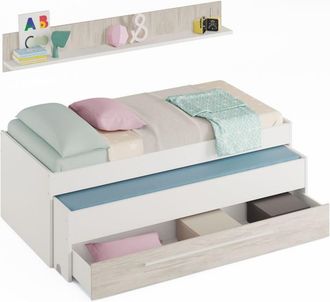 Usinestreet Cama Y Estante Aglomerado Blanco + Somieres Y Colchones 65x199x96cm