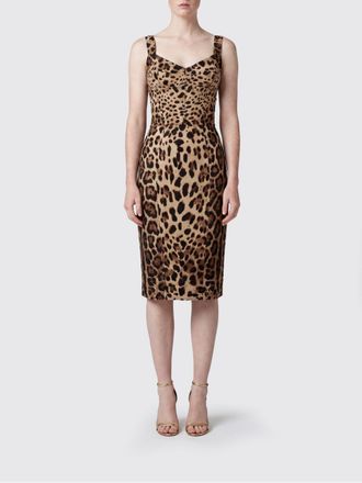 Dolce & Gabbana Abito bustier midi in cady animalier con scollo quadrato