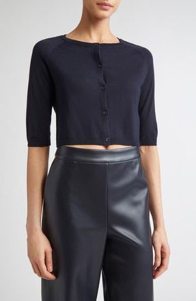 Max Mara Virgin Wool Crop Cardigan in Navy at Nordstrom, Size X-Small