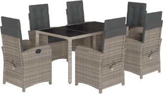 vidaXL Set Da Pranzo Da Giardino 7 Pz Con Cuscini In Polyrattan Grigio - Vidaxl