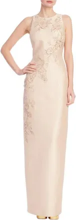 Badgley Mischka Floral Embroidered Column Gown in Champagne at Nordstrom, Size 8