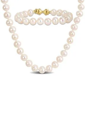 Delmar Cultured Pearl Necklace & Bracelet Set, 7.5-8.5mm in White at Nordstrom Rack