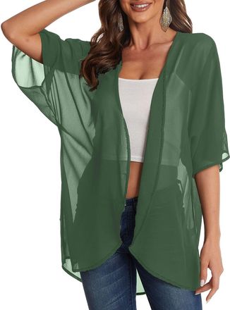 Generic Chiffon Kimono Cardigans for Women UK 3/4 Sleeve Summer Lightweight Cardigan Open Front Casual Loose Cover Ups Ladies Dressy Top Holiday Beach Vacatio