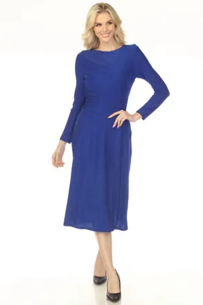 Joseph Ribkoff Shimmery Ruched Midi Fit & Flare Dress In Royal Sapphire