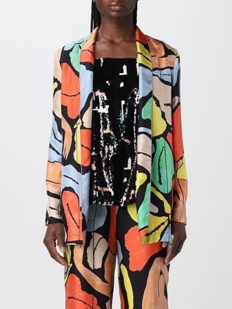 Alysi Gedrukte Zijde Blazer Abstracte Kunstwerk