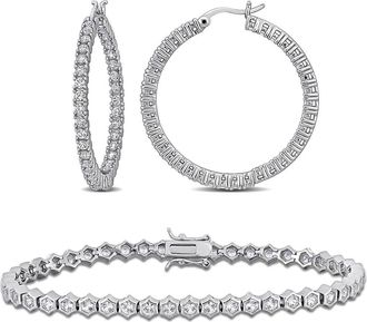 Delmar Created White Sapphire Pav&eacute; Hoop Earrings & Tennis Bracelet Set at Nordstrom Rack
