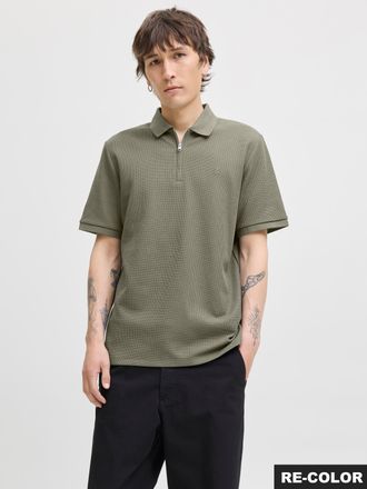 Jack & Jones Poloshirt JACK & JONES JJEAUSTIN ZIP POLO SS NOOS, Herren, Gr. XXL, vetiver detail:classic, Jersey, Obermaterial: 58% Polyester, 40% Baumwolle, 2% Ela