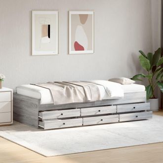 vidaXL Sof&aacute; Cama Con Cajones Sin Colch&oacute;n Gris Sonoma 100x200 Cm Vidaxl