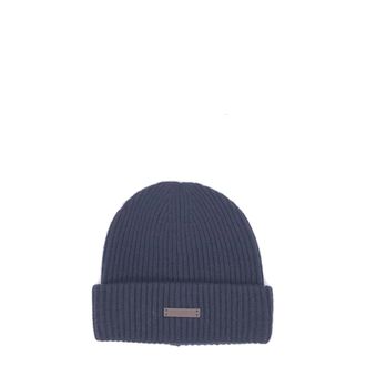 Paolo Pecora Ribgebreide Beanie - Heren - Hoeden - Blauw - ONE Size - Wol - Accessoires