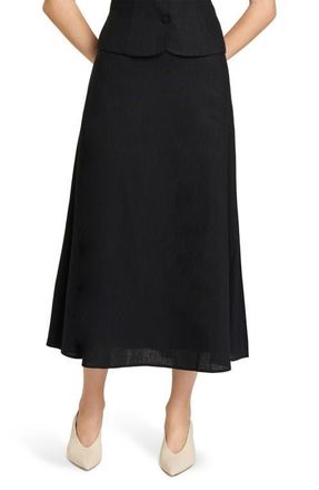 Wayf Blair Linen Blend Midi Skirt in Black at Nordstrom, Size X-Small