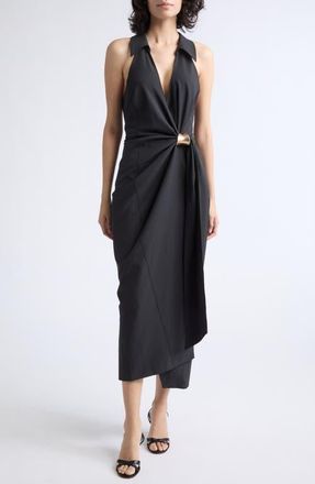 Cinq &agrave; Sept Bangle Enez Halter Midi Dress in Black at Nordstrom, Size 10