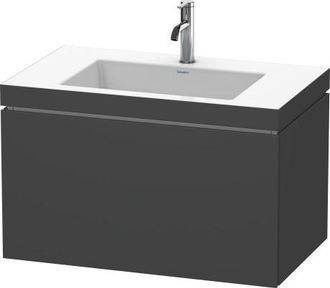 Duravit Lavabo Para Muebles Duravit L-cube C-bonded Con Base, Colgante, 80x48 Cm, 1 Extra&iacute;ble, Sin Rebosadero, 3 Agujeros Para Grifos, Color: Grafito Mate Dec