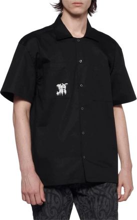 John Richmond Shirt met korte mouwen en print - Heren - Korte mouwen Overhemden - Zwart - M - Katoen - Overhemden