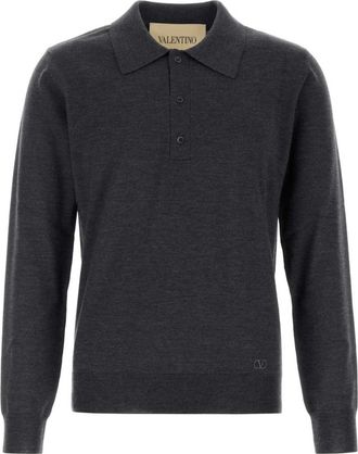 Valentino Garavani Polo Maglia - Heren - Ronde hals truien - Grijs - XL - Wol - Truien & Vesten