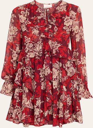 Cinq &agrave; Sept Long-Sleeve Gilded Paisley Mini Dress