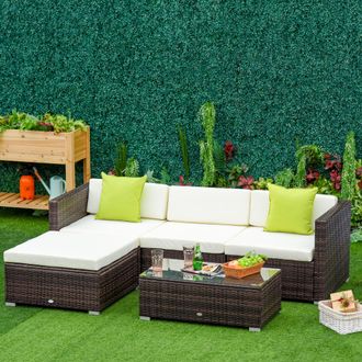 OUTSUNNY 5 Pieces Rattan Sofa Set Wicker Sectional Cushion Patio in Brown