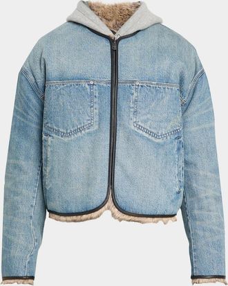 Purple Reversible Faux Fur & Denim Jacket