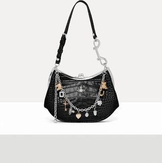 Vivienne Westwood Charm Frame Purse Emboss Croc Leather -Black-charms