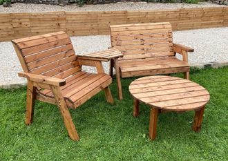 Charles Taylor Trading Angled Grand Chair & Bench With Round Coffee in Brown