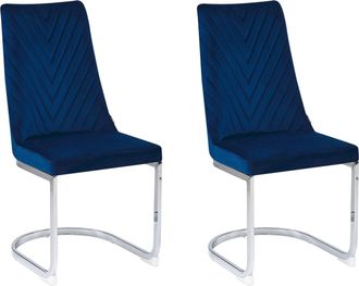 Beliani Beliani - Juego De 2 Sillas De Comedor De Terciopelo Azul Sin Brazos Con Respaldo Alto En Voladizo Para Sala De Estar Altoona