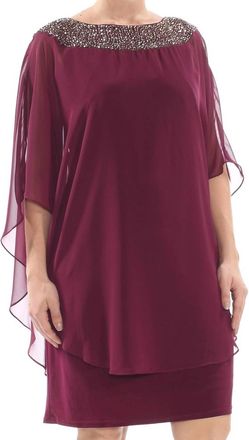 Xscape Beaded Chiffon Capelet Shift Dress - Plus In Raisin