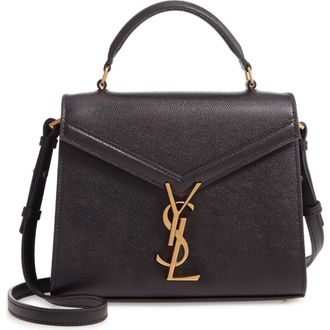 Saint Laurent Mini Cassandra Leather Top Handle Bag in Noir at Nordstrom