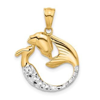 Diamond2Deal 14k Yellow Gold with White Rhodium Diamond Cut Mermaid Pendant