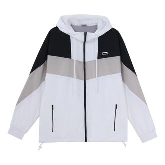 Li-Ning Sports Fashion Series Colorblock hooded Drawstring Loose Jacket White AFDQ045-1