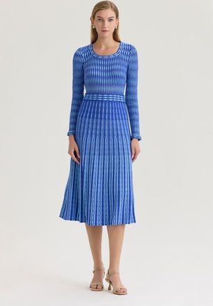Ming Wang Linear Pointelle Lined Tonal Soft Knit Fit-N-Flare Midi Dress in Sapphire Sea/serene at Nordstrom, Size X-Large